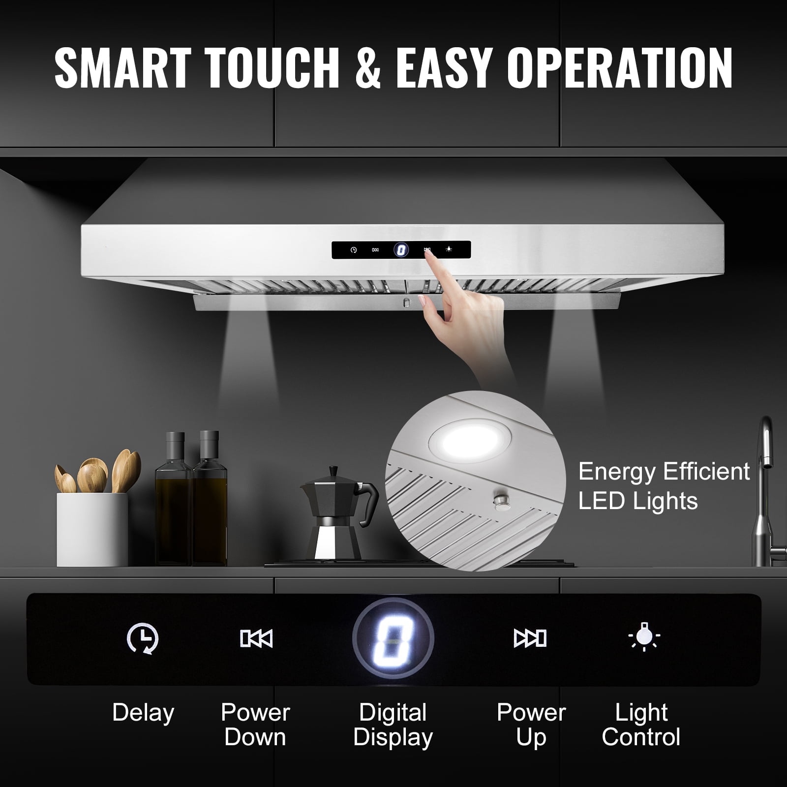 KFFKFF 30" Under Cabinet Range Hood Ductless Kitchen Vent Stainless Steel LED