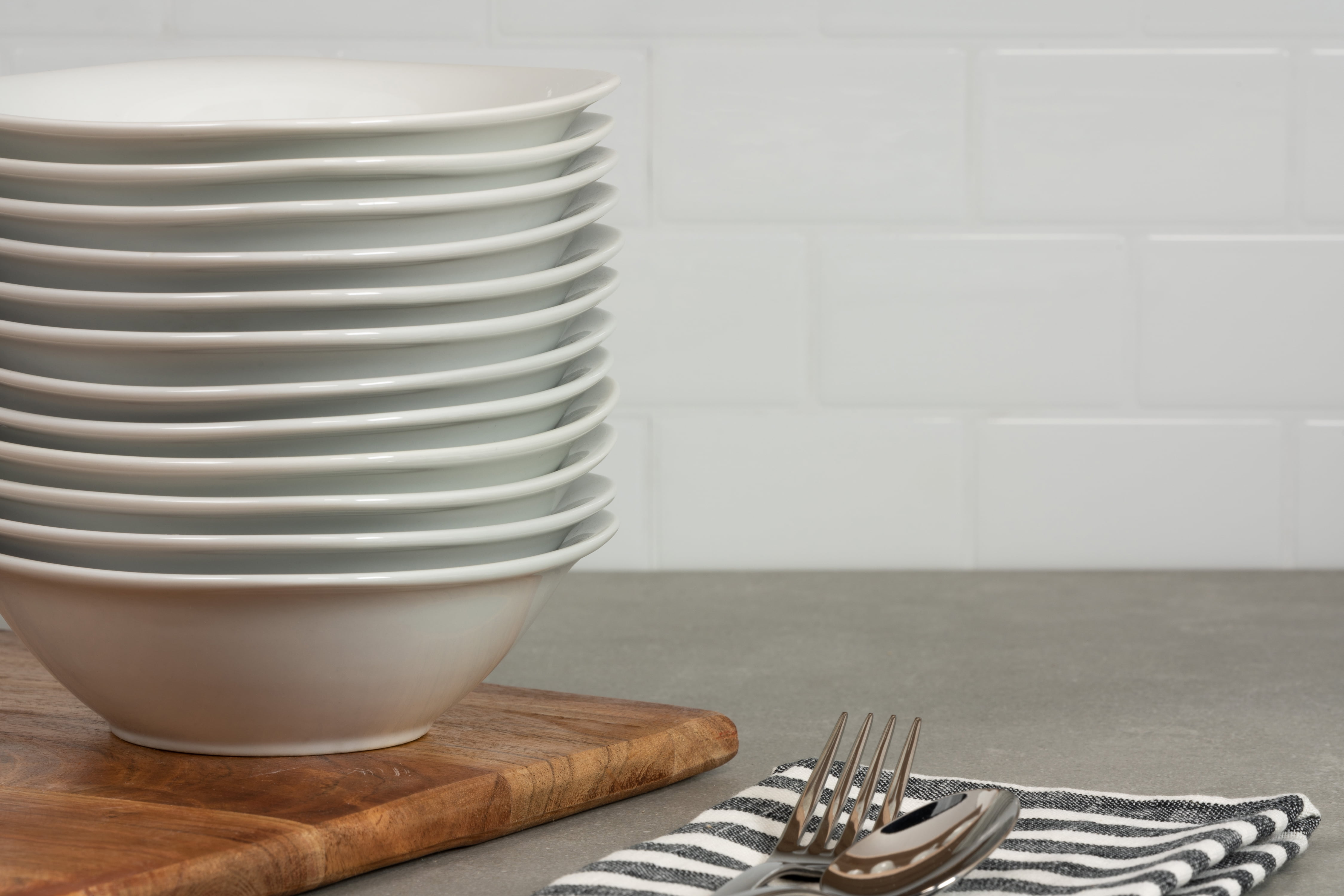 10 Strawberry Street 6" Catering Square Ceramic Cereal Bowl, Set of 12, White