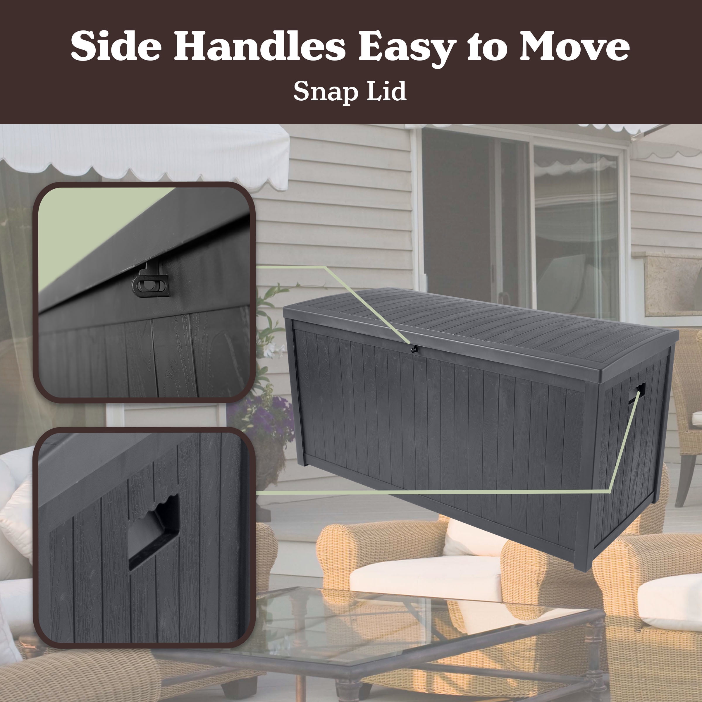 Pure Garden 113-Gallon Outdoor Storage Box - Durable Resin Deck Box, Gray