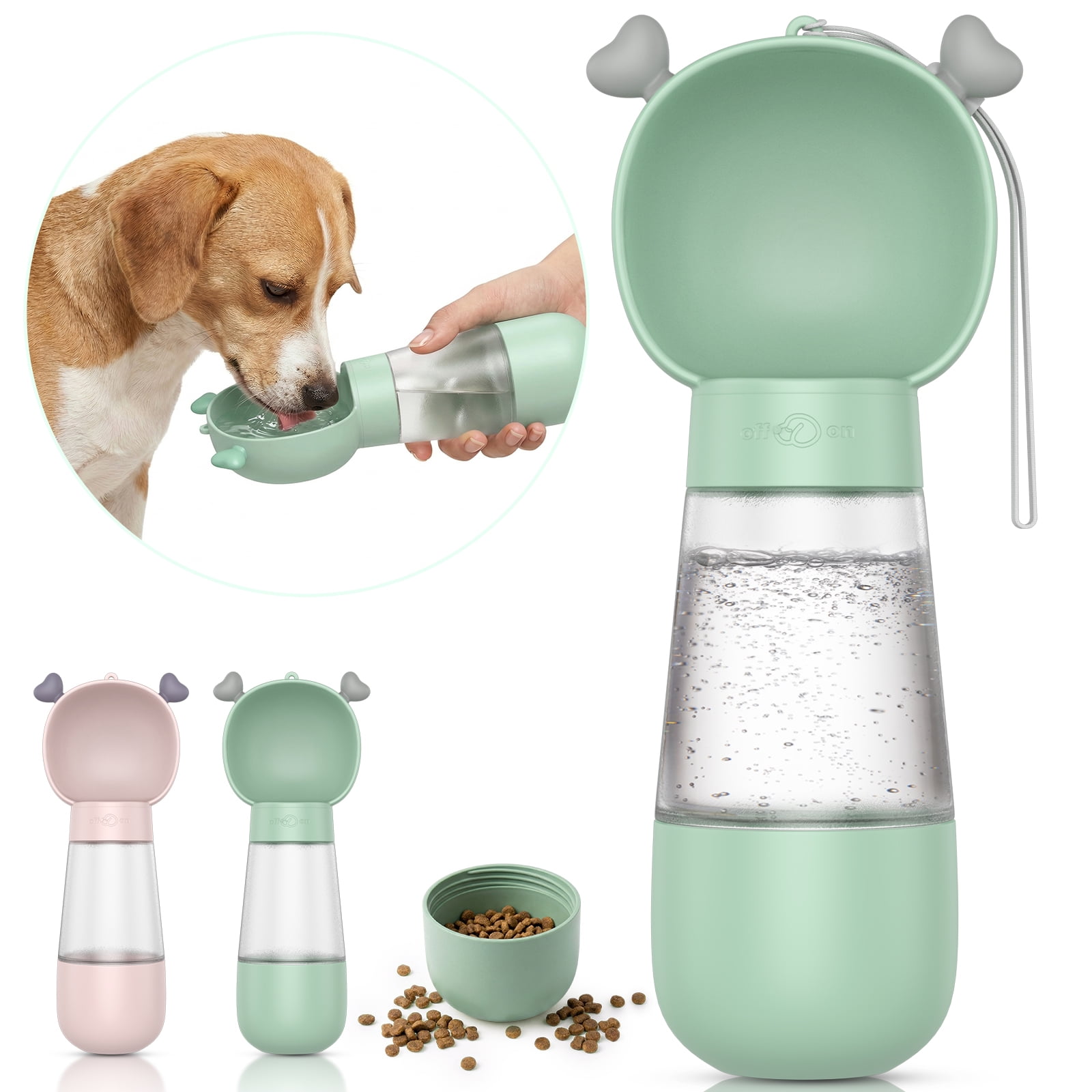BEBANG Dog Water Bottle with Food Container, Leak-Proof Portable Pet Travel Water Cup, BPA-Free, 11.8oz/350ml Capacity for Dogs & Cats (Green)