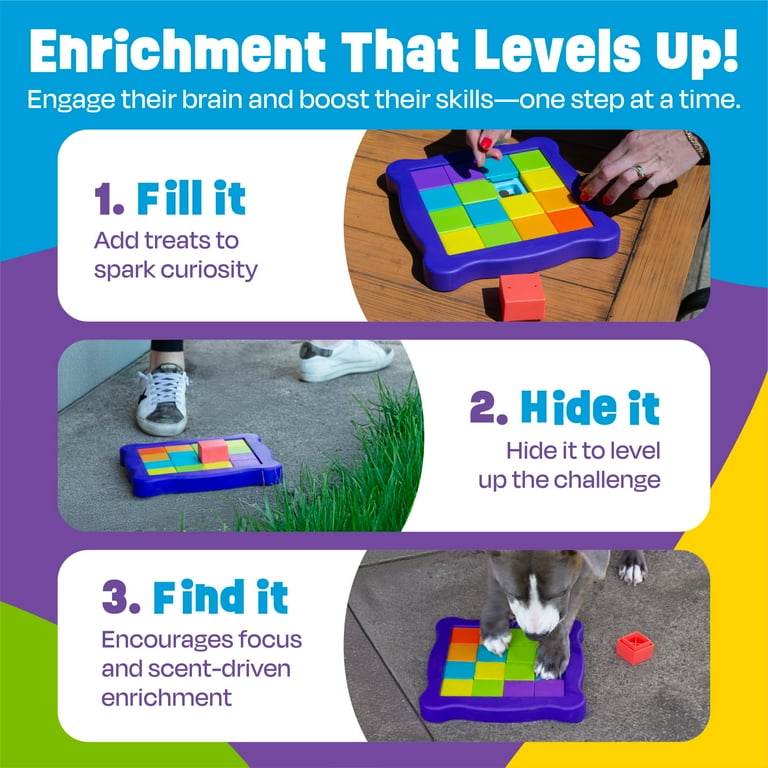 Brightkins Pup Pixel Treat Puzzle, Enrichment Outdoor Puzzle Board
