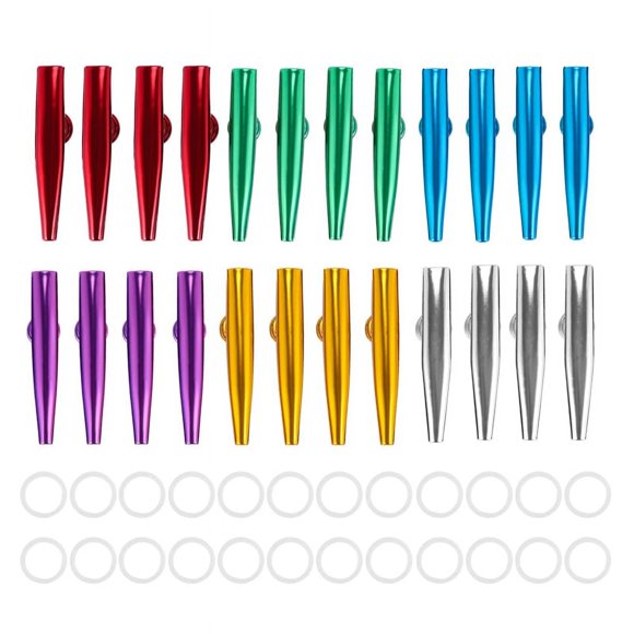 Lot de 24 Kazoos en Métal avec 24 Pcs Diaphragmes de Flûte Kazoo 6 Couleurs, Bon Compagnon pour Ukulélé, Violon, Guitare, Piano