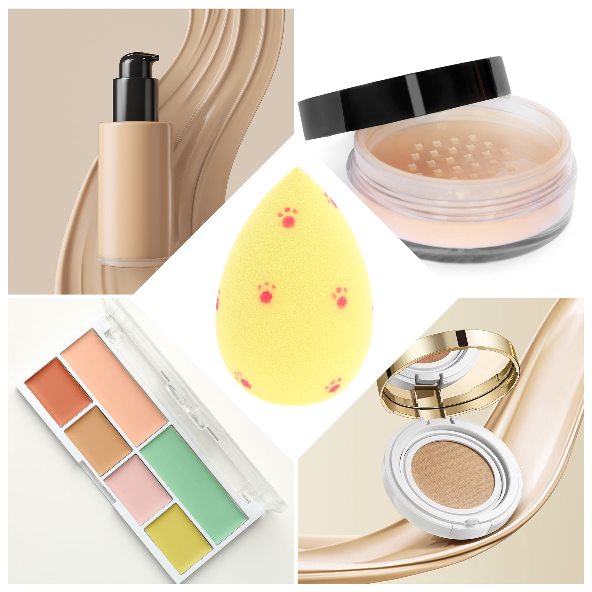Unique Bargains 1 Pc Cat Paw Face Makeup Sponge Yellow