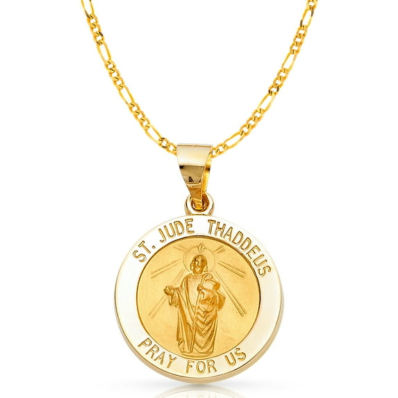 Ioka-14K Yellow Gold St. Jude Thaddeus Charm Pendant with 3.1mm Figaro 3+1 Chain Necklace - 20"