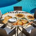thumbnail image 6 of Orange Pumpkin Fall Round Tablecloth, Fitted Table Cover with Elastic for 55"-60" Round Tables, Thanksgiving Sunflower Autumn Beige Table Cloth Outdoor Indoor Dinning Party Waterproof Tablecloths, 6 of 7
