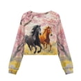thumbnail image 5 of COEQINE Tween Girls Crop Top Long Sleeve Sweatshirt, Cute Junior Fall Winter Pullover with Dropped Shoulder, Casual Streetwear Top for Age 13-14, Horse Cherry Tree, 5 of 7
