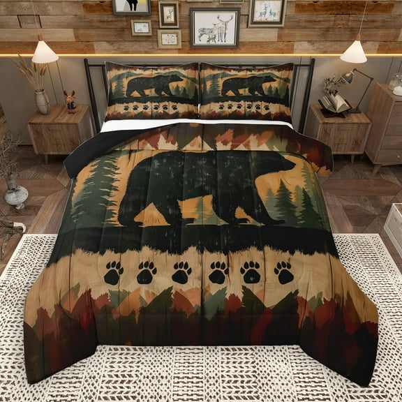 Manfei Jungle Animal Bear Bedding Comforter Set,Kawaii Bear Paws Twin Comforter Sets,Retro Graffiti Bedding Set For Kids Teens,Luxury Bedroom Decor Reversible,2pcs
