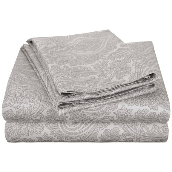 Decorative Italian Paisley Cotton-Rich Sheet Set - King, Grey