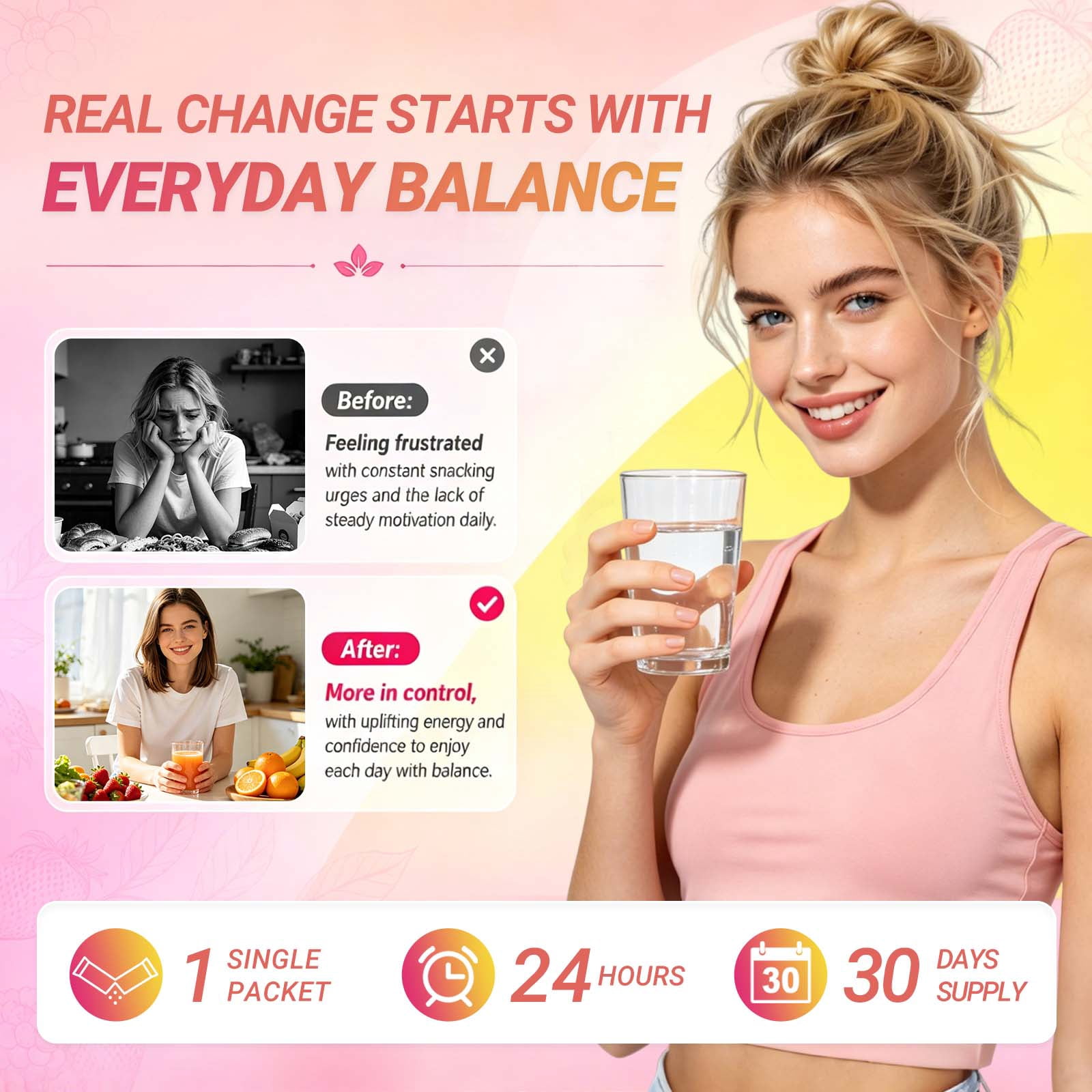 Cutting Mix Drink - with Berberine, Chromium, Yerba Mate & 5-HTP - Supports Satiety, Energy & Gut Health, Promote Metabolism -Strawberry Acai - 30 Sticks