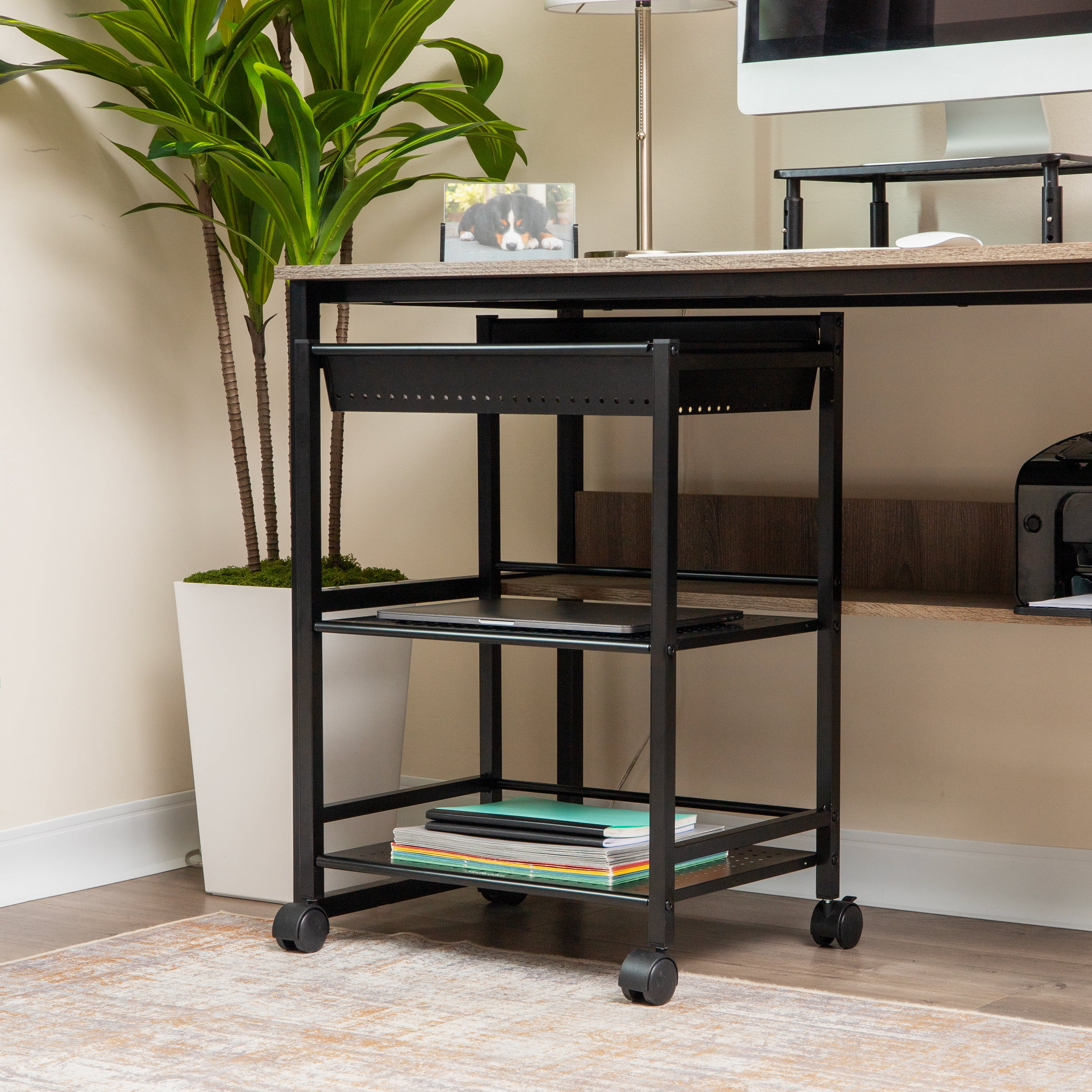 Mind Reader Cart with Covered Compartment, Office Organizer, Storage, 3-Tier, Office, Metal, Black