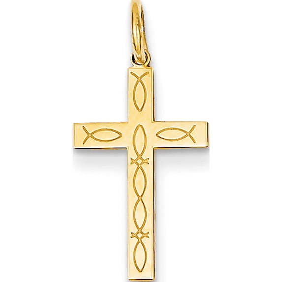 Designer 14K Yellow Gold Laser Designed Cross Charm (Length=21) (Width=11) Made In United States -Jewelry By Sweet Pea Creations