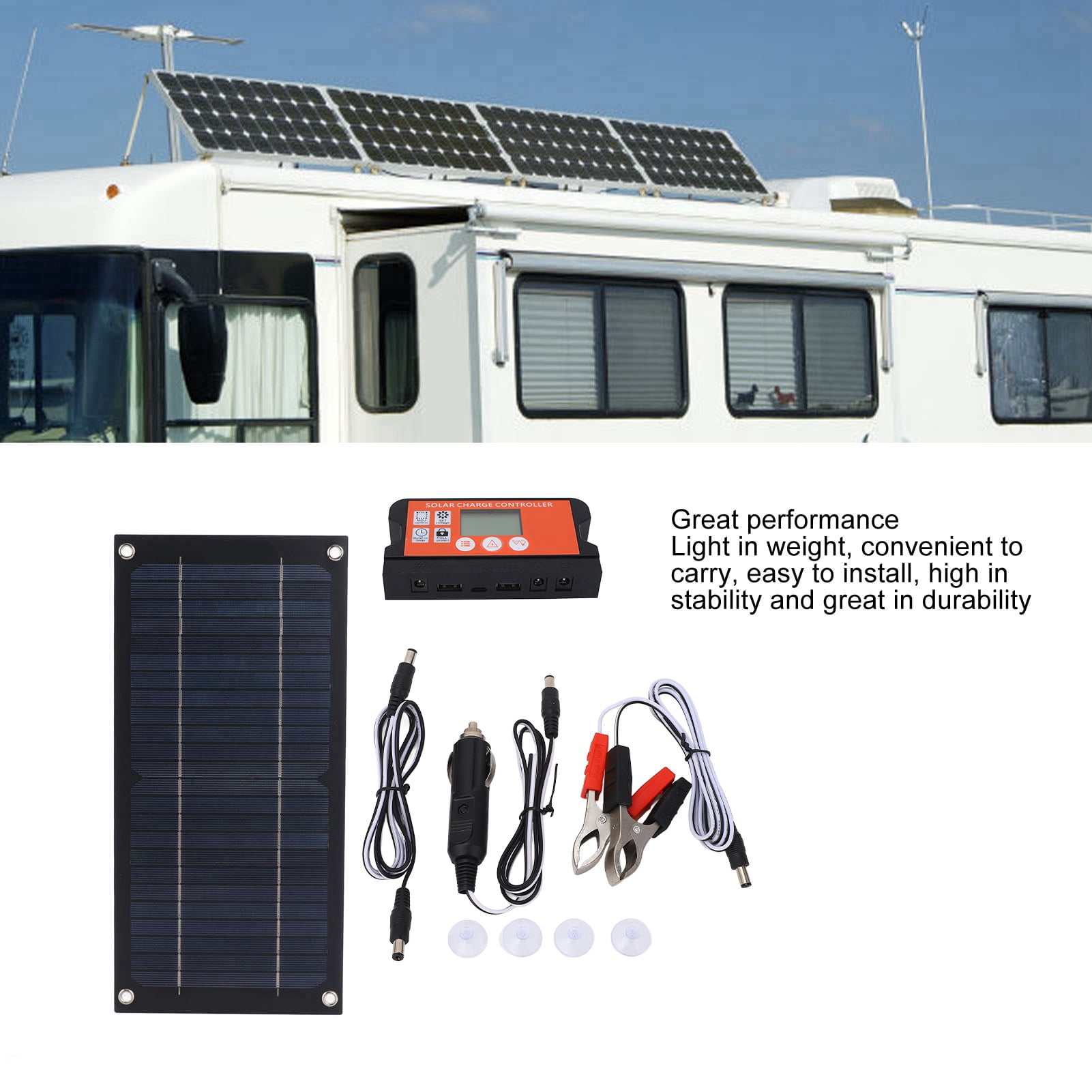 Solar Panel Kit, Portable Solar Charger Kit High Conversion Rate 100A High Output Efficiency 600W  For Outdoor Agriculture