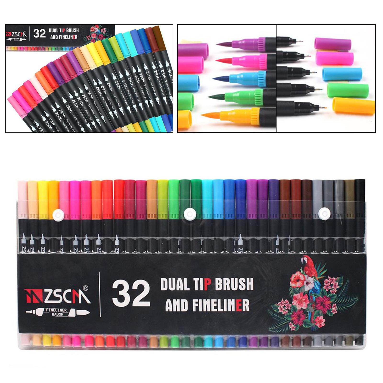 Soucolor Dual Tip Brush Markers Pens, 32 Fine Point and Brush