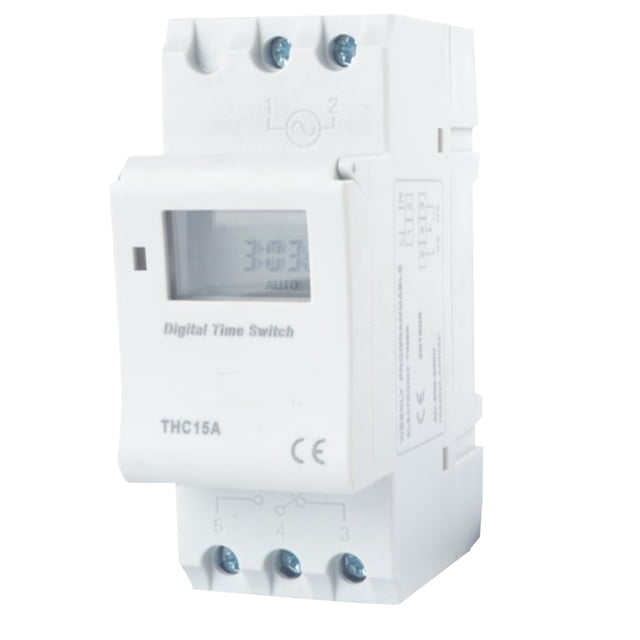 Interruptor de tiempo electrónico programable semanal con montaje en riel de alimentación con pantalla LCD digital de 7,5 VA