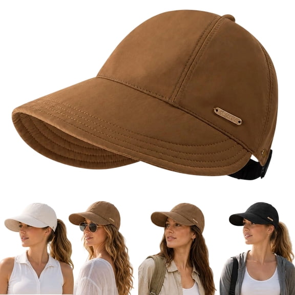 Women's Wide Brim Sun Visor Hat, UPF 50 Adjustable Ponytail Cap, Lightweight Outdoor Sun Protection Hat for Travel, Beach & Sports