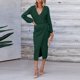 thumbnail image 2 of Vestido de punto con cuello en V y cinturón para mujer: elegante vestido de manga larga para otoño-invierno, cintura estilizante, tallas S-XXL, 2 of 6