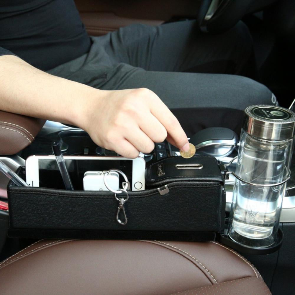 Car Side Pocket Organizer for Cellphones Wallet Coin Key with Cup Holder Black LOHO WONDERZ Car Seat Gap Filler Carbon Fiber Console Side Pocket