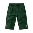 thumbnail image 4 of Wrtxtat Men's Workout Running Shorts Summer Athletic Below Knee Capri Shorts with Pockets Drawstring Waist Summer Exercise Fitness Cycling Climbing Shorts,Reflective Stripe Shorts Dark Green S, 4 of 6