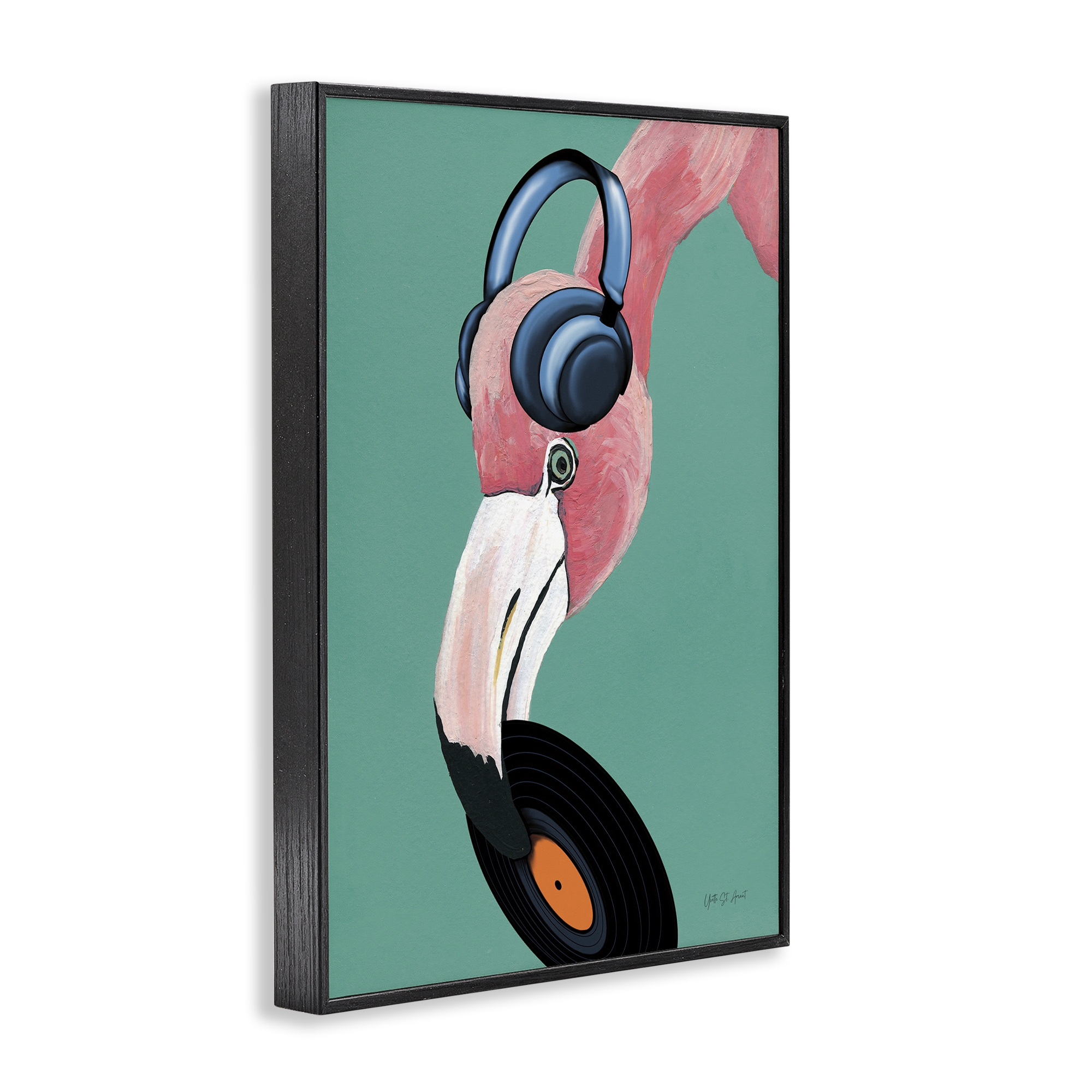 Stupell Industries Fun Musical Flamingo Animals & Insects Painting Black Framed Art Print Wall Art, 20 x 30