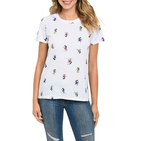 Disney Mickey Mouse T-Shirt Mickey All Over Print - White (Juniors)