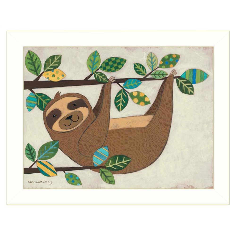 "Hanging Sloth I" White Framed Print Wall Art