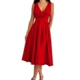 thumbnail image 2 of Miluxas Women's Cocktail Party Evening Dress Wrap V Neck Sleeveless Midi Dress Ruched High Waist A Line Solid Color Swing Dress Wedding Guest Gown Red, 2 of 5