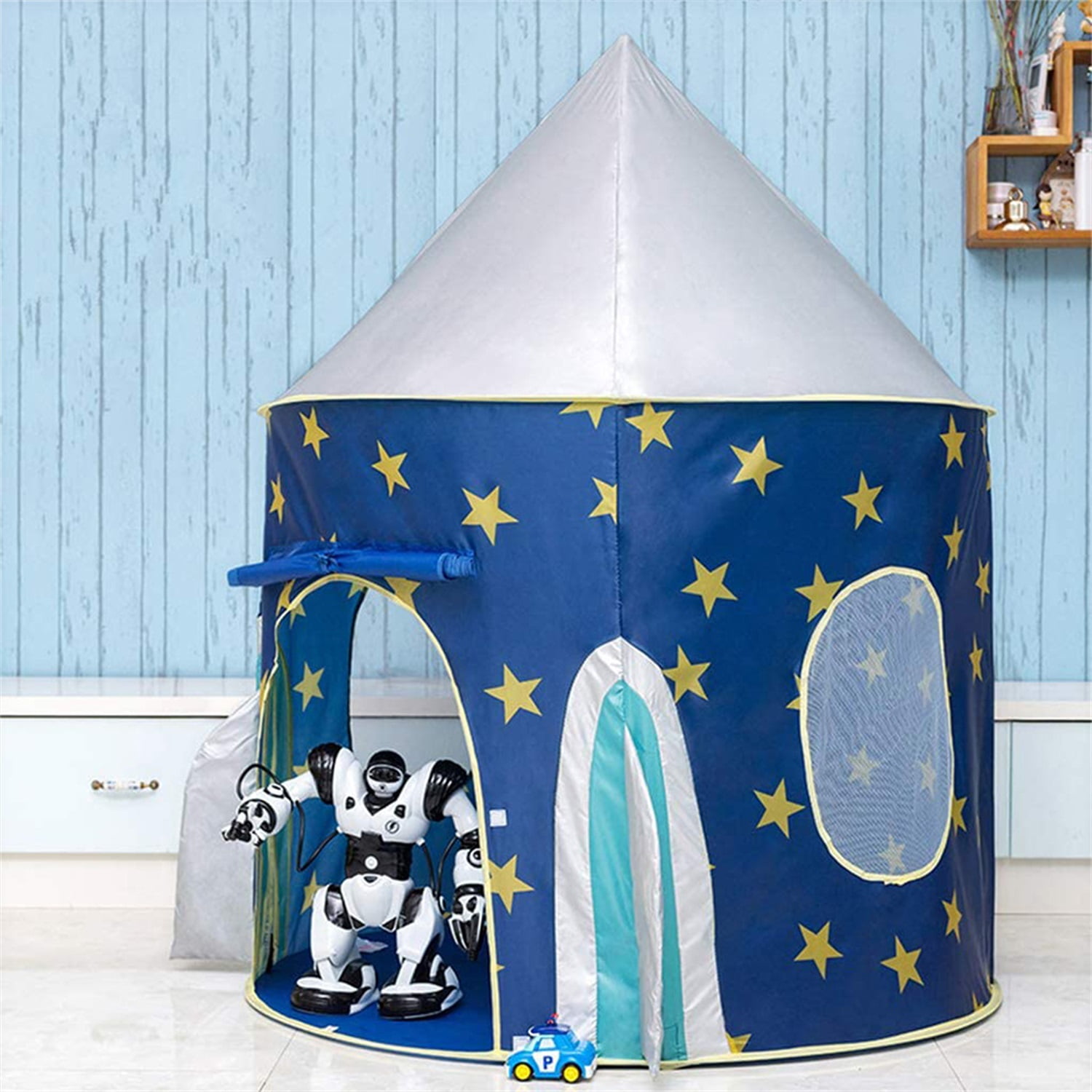 CIPACHO Playhouse for Kids Tent, Spaceship Rocket Indoor Pop Up Tent for Boys Girls, Baby Indoor Outdoor Gifts Toys, Blue CIPACHO Playhouse for Kids Tent, Spaceship Rocket Indoor Pop Up Tent for Boys Girls, Baby Indoor Outdoor Gifts Toys, Blue