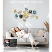 33Large Wall Clock – 3D Metal Ginkgo Leaf Decorative Wall Clock, Non-Ticking Wall Clocks Battery Operated, Modern Clocks for Living Room, Gift-Ready for Home or Office
