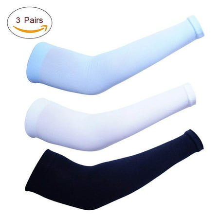 3 Pairs UV Protection Cooling Arm Sleeves - Long Sun Sleeves for Men & Women. Perfect for Cycling, Driving, Running, Basketball, Football & Outdoor Activities. Performance Stretch & Moisture