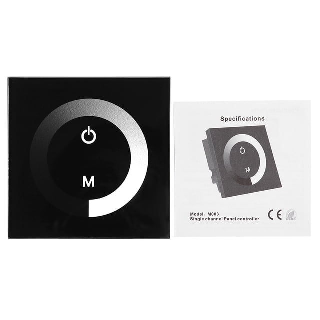 Controlador de panel táctil LED de un solo color para montaje en pared, interruptor regulador de intensidad para tira de luz LED, color negro