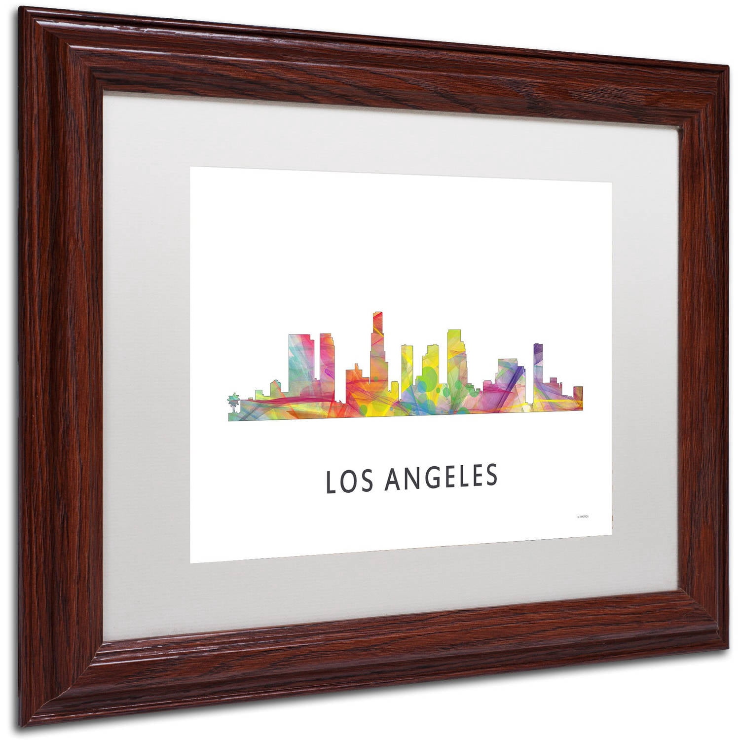 Trademark Fine Art 'Los Angeles CA Skyline WB-1' Canvas Art by Marlene Watson, White Matte, Wood Frame