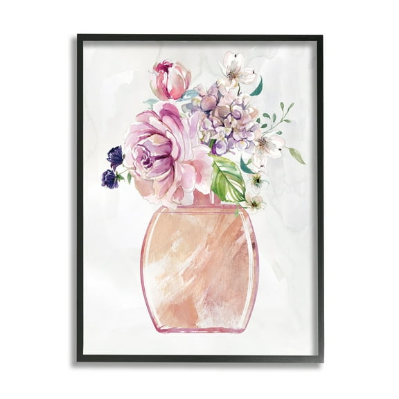 Stupell Industries Chic Cottage Florals in Pink Glam Fragrance Bottle Glam Painting Black Framed Art Print Wall Art, 11 x 14, Design by Carol Robinson