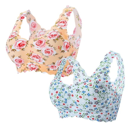 

Full-Coverage Bra For Women 2PC Sexy Plus-Size Print Unblemished With Ice Silk Floral Bra Underwear Bralettes