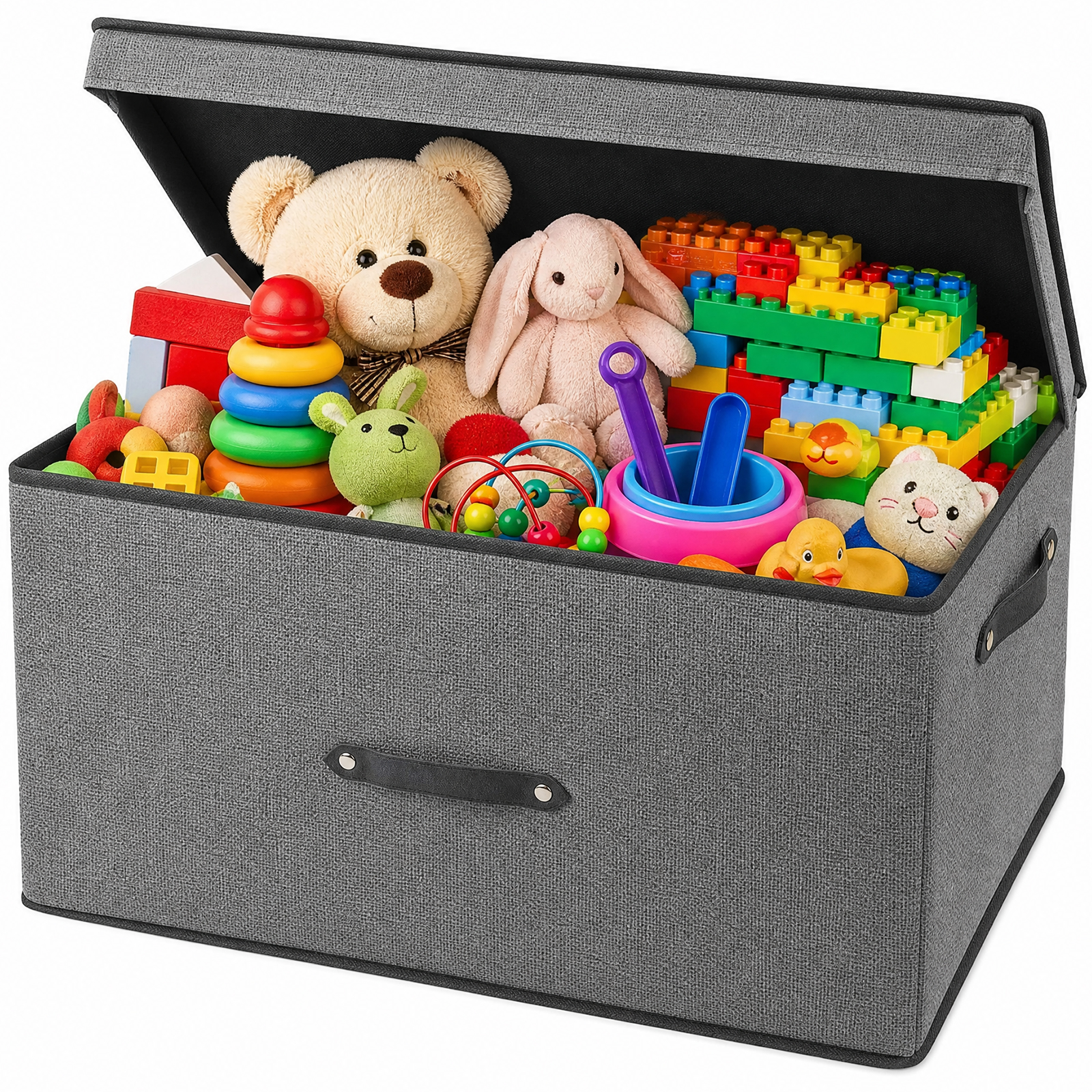 HONEIER Large Toy Box, Toy Box with Lid, Foldable Toy Box Storage Chest for Kids Playroom Nursery Living Room, 24 x 16 x 12 Inches, Gray