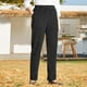 thumbnail image 4 of Pantalones de pana Prolriy para mujer, estilo casual, con personalidad, color liso, cintura elástica, a rayas, pierna recta, color negro, talla XXL., 4 of 4