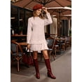 thumbnail image 6 of Women Cable Knit Sweater Dress Crewneck Long Sleeve Pleated Mini Dress Twofer Style Patchwork Dress Pink XXL, 6 of 7