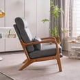 thumbnail image 3 of Accent Chair, High Back Solid Wood Armrest and Backrest, Upholstered Lounge Chair with Iron Frame Bronzing Cloth Indoor Leisure Chair, Dark Grey, 3 of 9