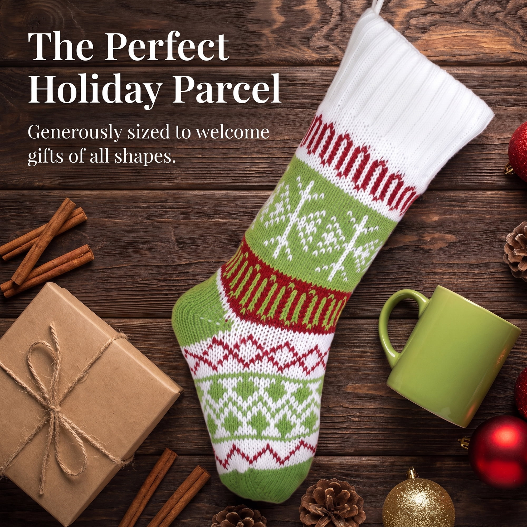 Unique Bargains Holiday Christmas Double Layer Knitted Motif Stocking White 20"