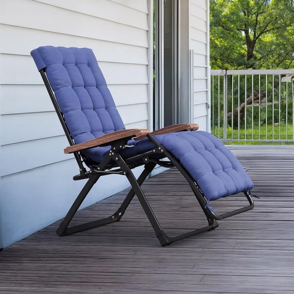 PURPLE LEAF Outdoor Reclining Chair Patio Zero Gravity Chaise Lounge Folding Chair with Removable Cushion Adjustable Headrest for Lawn Camping Beach Pool Grey