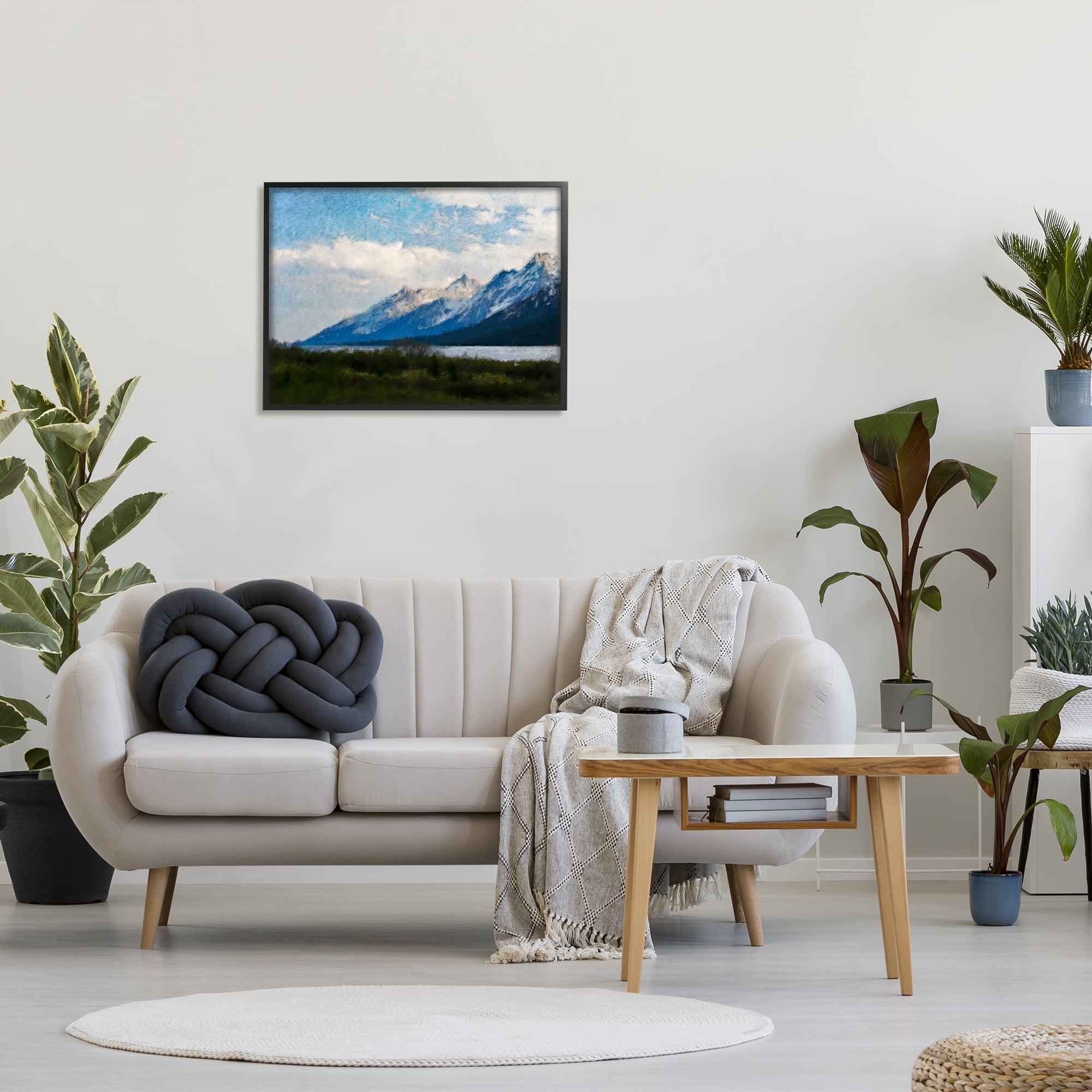 Stupell Industries Mountain & River Landscape Landscape Painting Black Framed Art Print Wall Art, 30 x 24