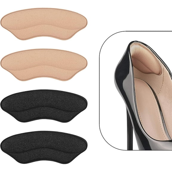 Heel Pads for Shoes That are Too Big - 4 Pairs Foamed Cotton Heel Cushions for Pain Relief & Tighter Fit - Heel Grips for Men Women's Shoes (Pale Apricot Black)