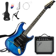 Full Size 39 Inch Electric Guitar Kit Solid Wood for Beginner with 25W Amplifier Gig Bag,Capo,Strap,Cable,Picks(Blue)