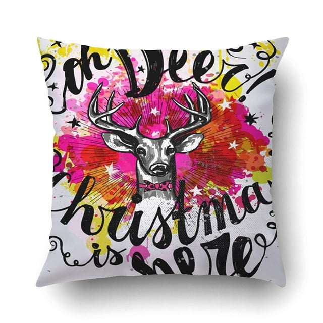 ABPHQTO Xmas Whimsical Hipster Reno Old Fashioned Hand Lettering Ink On Watercolor Funda de almohada Funda de cojín Funda de almohada 40x40 cm