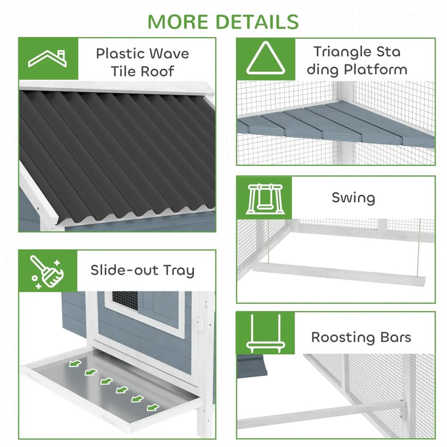Pefilos 156" Outdoor Large Wooden Chicken Coop with Nesting Box, Runs, Farm Hen House 10-15 Hens, Weatherproof Pet House for Rabbits, Poultry, Gray