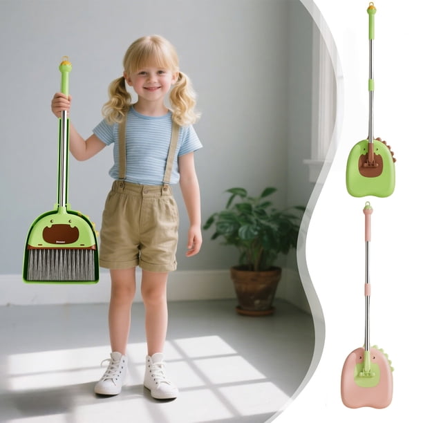 Juego de escobas y recogedor para niños - Herramientas de limpieza seguras para niños con cabeza giratoria y peine integrado para facilitar el barrido