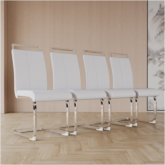 JERFIT Modern Upholstered Dining Chairs Set of 4, Faux Leather High Back Side Chairs with Metal Legs for Kitchen, Office, Living Room, White