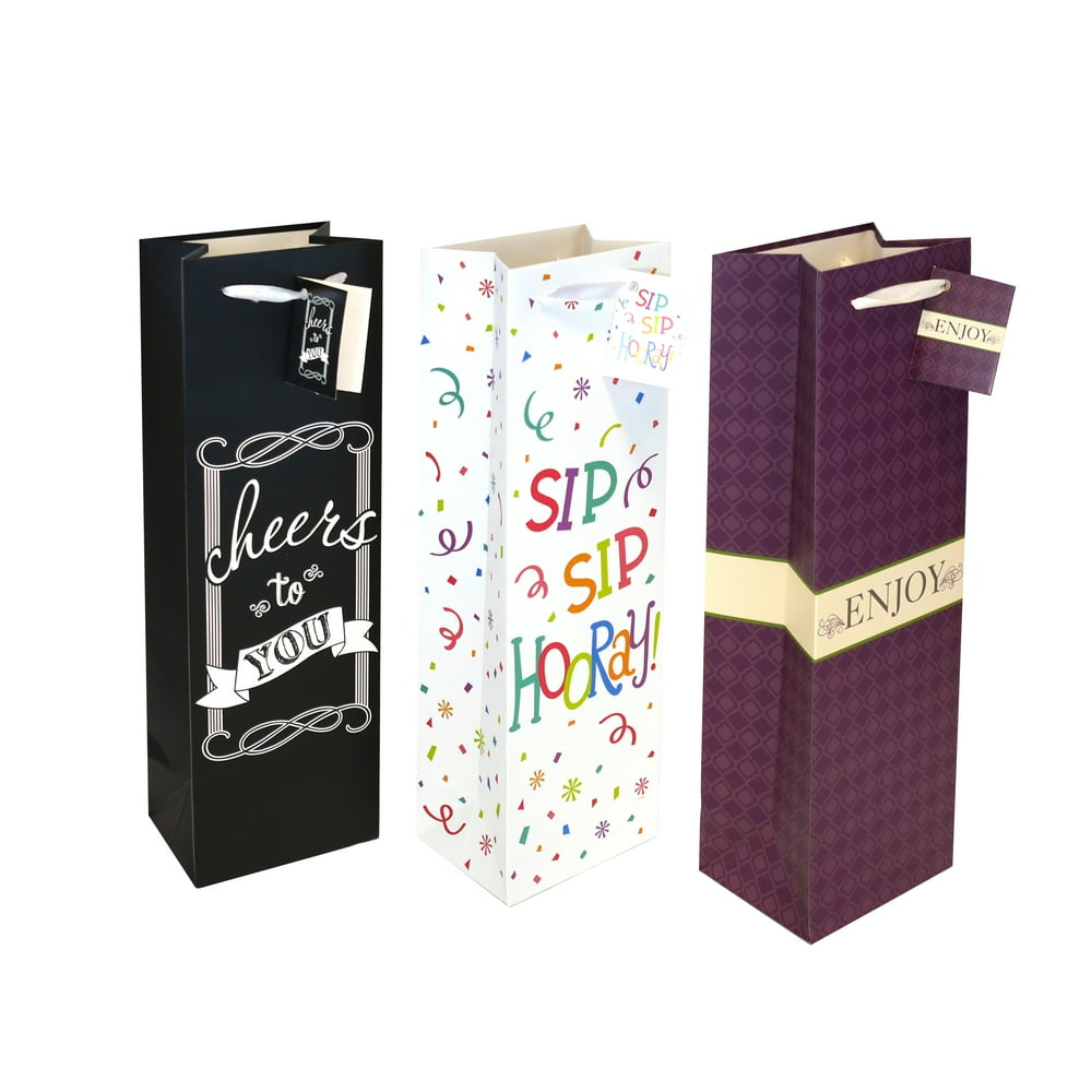 3 Wine Gift Bags, Luxury Patterned Wine Bag, Premium Wine Gift Bags