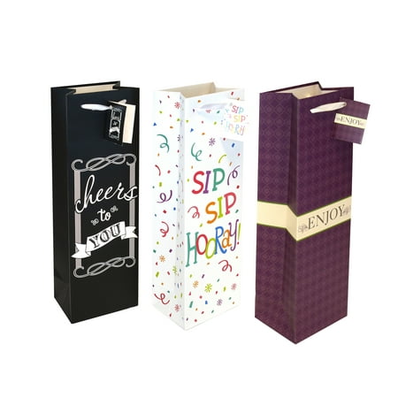3 Wine Gift Bags, Luxury Patterned Wine Bag, Premium Wine Gift Bags -  Liquor or Beer Gift Bags, Single Bottle