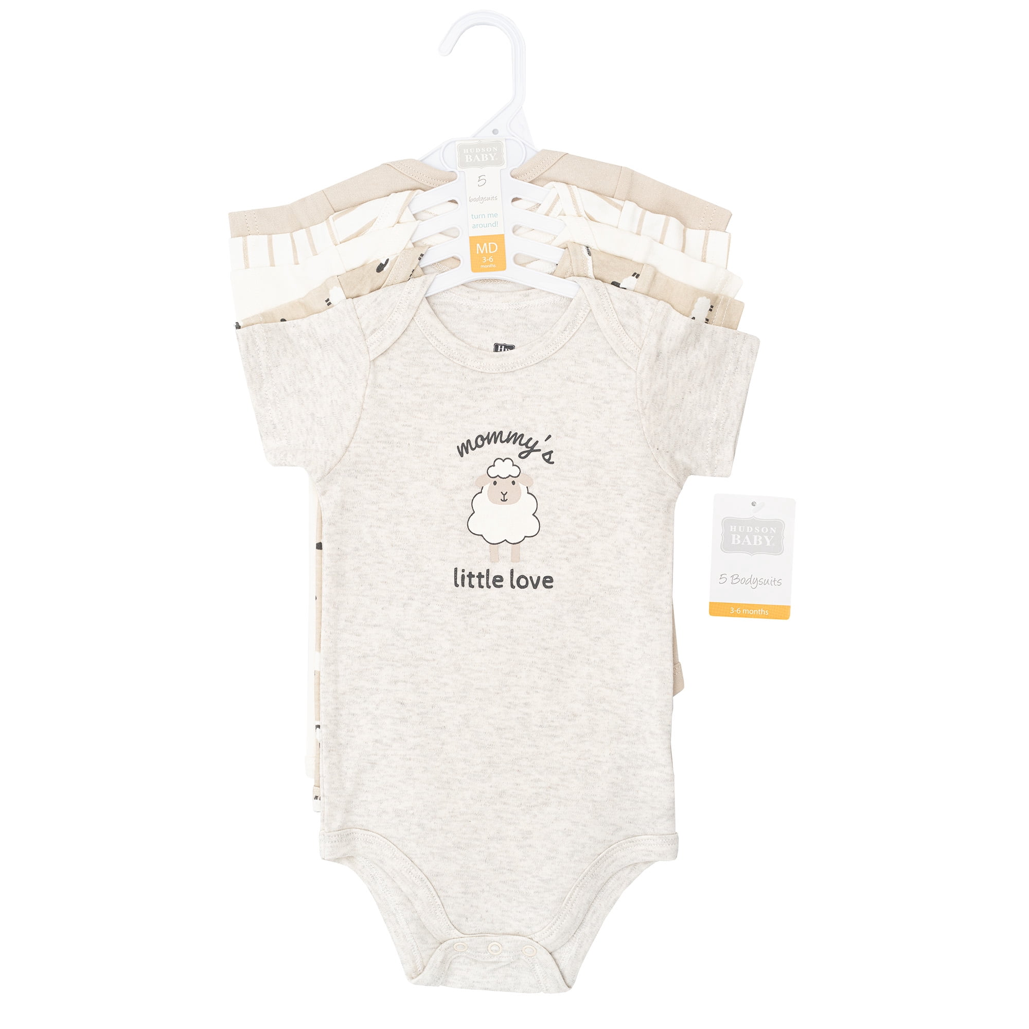 Hudson Baby Infant Cotton Bodysuits 5-Pack, Taupe Sheep, 18-24 Months