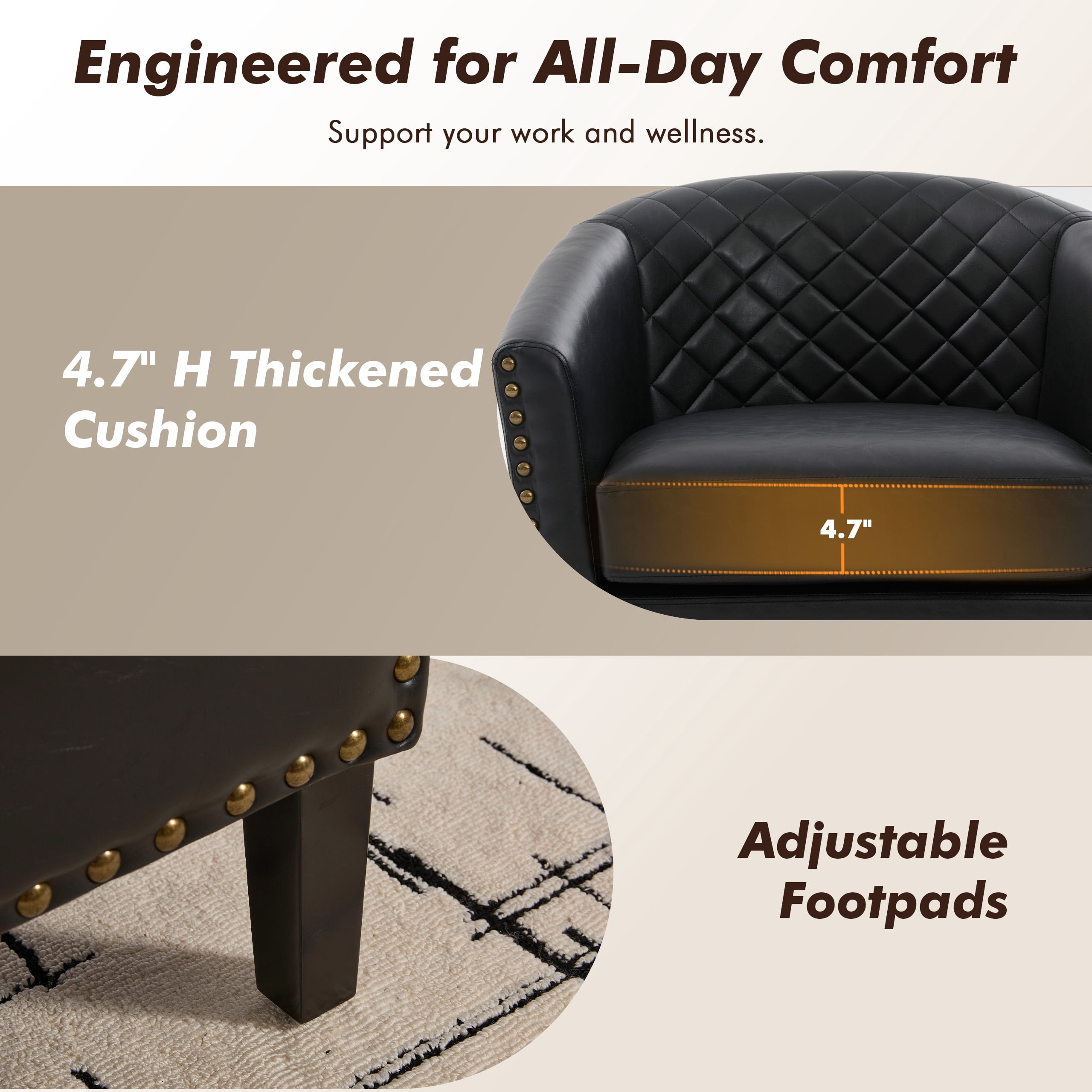 MOONMISS Barrel Accent Chair Club Armchairs Comfy chairs for Living Room, Bedroom,Black
